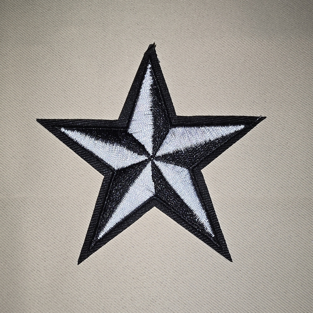 Black and White Star Embroidered Patch NWOT unbranded Bikercore Goth Grunge